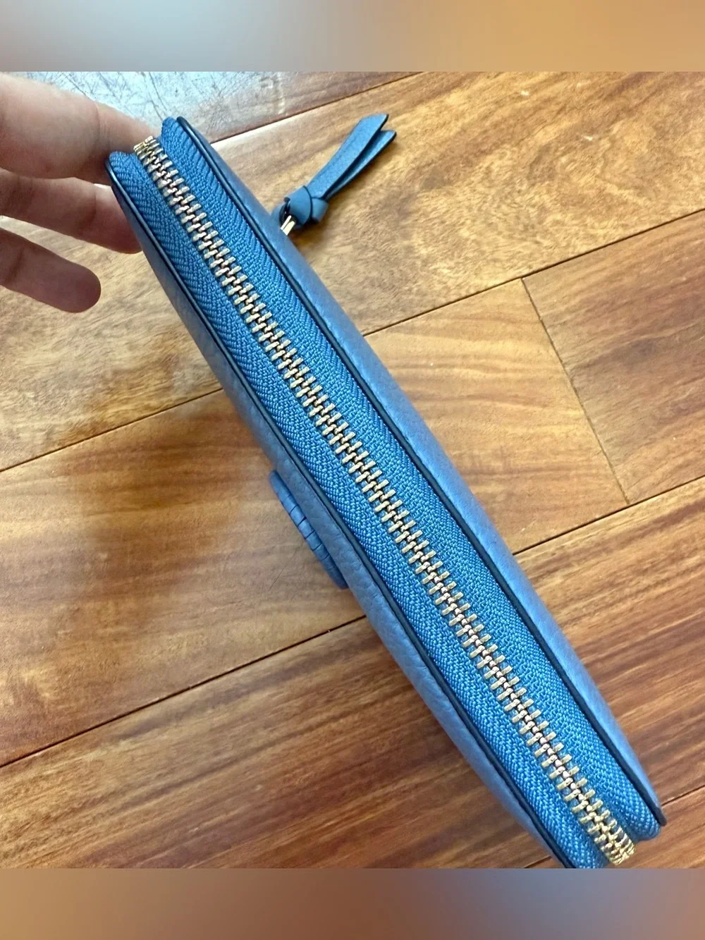 Tory Burch Pebbled Leather Zip Wallet with Gold Logo